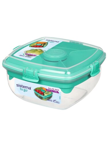Salad Max To Go 163L ,Stackable &amp; Portable Salad Storage Box, Cutlery Included &amp; Divided Trays With Easy Locking Clips Its Microwave, Dishwasher Safe &amp; Bpa Free Green Clip