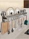 1-Piece Suction Cup Kitchen Knife Rack Kitchen Storage Shelf Kitchenware Organizer With 10 Hooks Aluminium Alloy Grey 50x7x13 cm