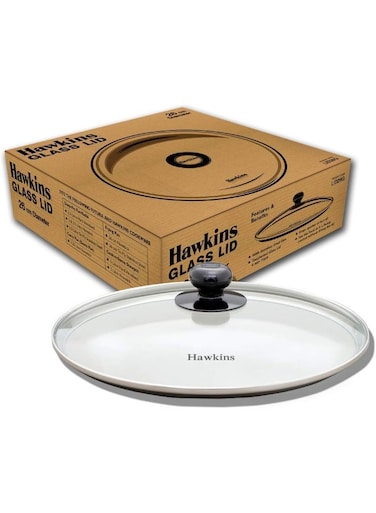 26 Cm Toughened Glass Lid With Stainless Steel Rim,Transparent(LID26G), clear