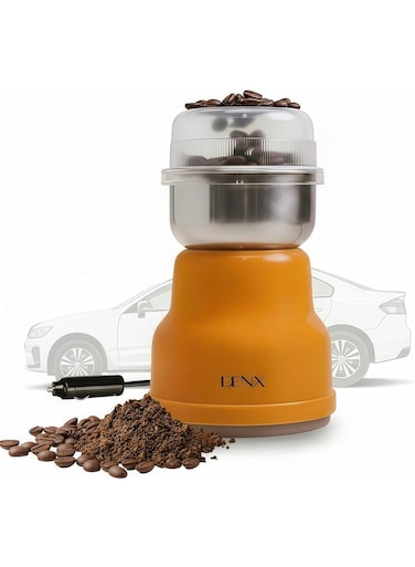 DX4201 Electric Coffee &amp; Spice Grinder, 12V Portable Vehicle Use, 120W Motor with Stainless Steel Blades, 80g Capacity, Multipurpose Travel Mihbaj for Coffee Beans, Herbs, Nuts, Seeds, Spices,