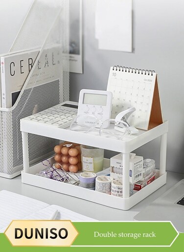 Double-Layer Makeup Countertop Storage Shelf Waterproof Cosmetic Storage Holder Dressing Desktop Vanity Storage Rack for Bedroom Bathroom