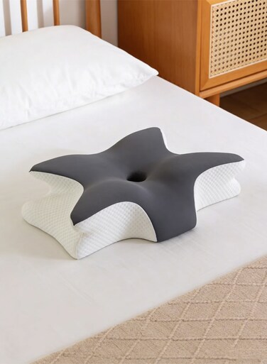 Ergonomic Memory Foam Pillow   Grey Neck Support Orthopedic Roll Pack Queen Size 60x40x13cm