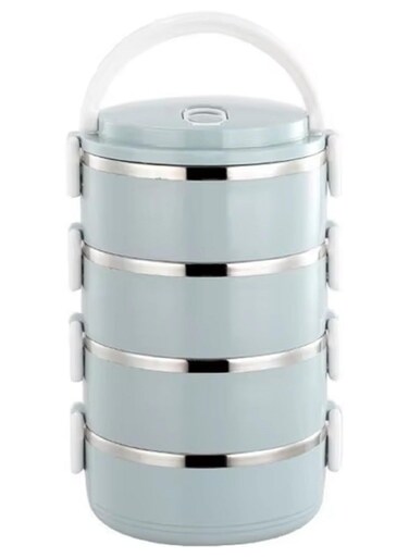 4 Stackable Lunch Box, Portable Stainless Steel Bento Box Food Storage Portable Thermal Cylinder With Silicone Sealing Ring Design, for Workers, Picnic, School, Office (Blue)