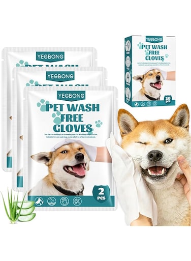 KUCKUCKI Pet Rinse Free Gloves, 10 Pcs Pet Cleaning Gloves for Dogs and Cats, Pet Wipes with Plant Wash Free, Disposable Easy Removing Dirt Crust for Body Paws Face