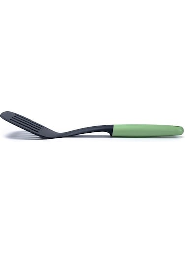 Art Pp Handle Nylon Slotted Turner With Hanging Hole, Heat Resistant, Pesto Green