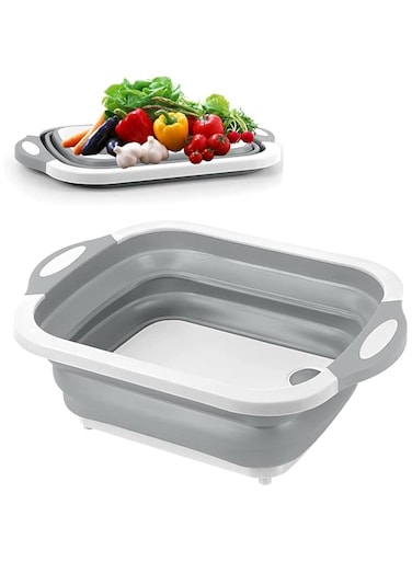 Collapsible Cutting Board, Foldable Dish Tub With Draining Hole, Portable Multi-Purpose Dish Tub, 3 In 1 Multifunction Camping Sink, Washing And Draining Veggies Fruits Storage Basket