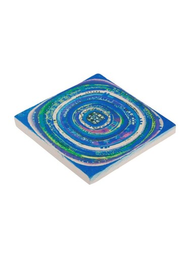 Evil Eye Patterned Limbra Natural Stone Coaster Blue/Pink/White 10x10cm