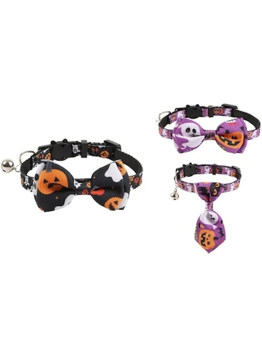 Halloween Cat Collar Breakaway with Bowtie and Bell, 2 Pack Kitten Cat Bow Tie Collars with Safety Buckle (Style 1, One size)