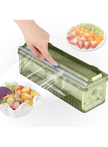 Angju Cling Film Dispenser, Food Wrap Storage Organizer with Slide Cutter, Reusable Cling Film Dispenser, Clear Refillable Wrap Dispenser, Slide Cutter for Aluminum, Foil Film and Wax Paper