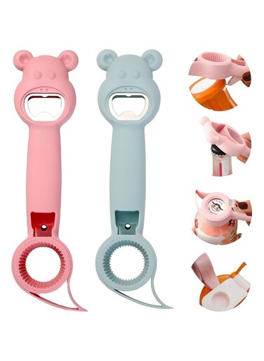 Tazweeq 2Pcs 4 in 1 Multi Function Can Opener Bottle, Cap To Protect Nails, Cute Bear To Open Bottle, Can opener, Bottle opener, Cap opener, Can opener