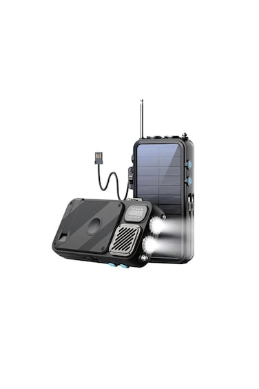 16000mAh Solar Power Bank FM Radio Bluetooth Speaker Light USB-C 20W