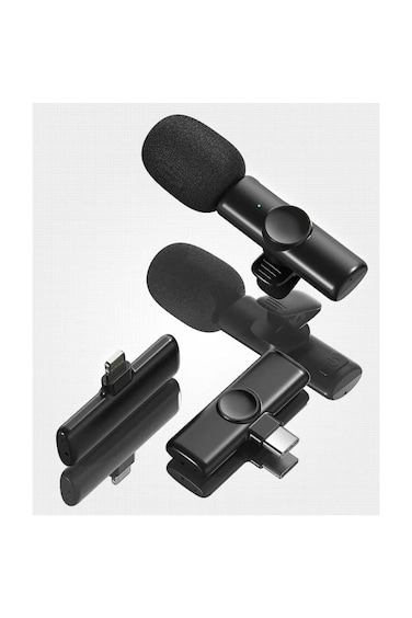 Wireless Lavalier Microphone Set with USB-C Adapter, Dual Mic System for Smartphones, Black