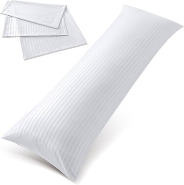 Long Body 1Pc Stripe Pillowcase - 100% Microfiber with envelope closure, Soft and Durable Quality, Size : 45 x 125cm, White