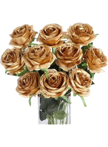 Luyue 10PCS Artificial Roses Flower Silk Rose with Stem Realistic Artificial Long Stem Rose Valentine's Day Fake Roses Bouquet for Wedding Home Decoration