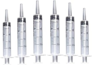 nalaina Syringe Pet Feeder, 6PCS 20ml Feeding Syringes, Disposable Syringe with Catheter Tip Cap, Cats, Dogs, Liquid Injection, Dental Care (Without Needle)