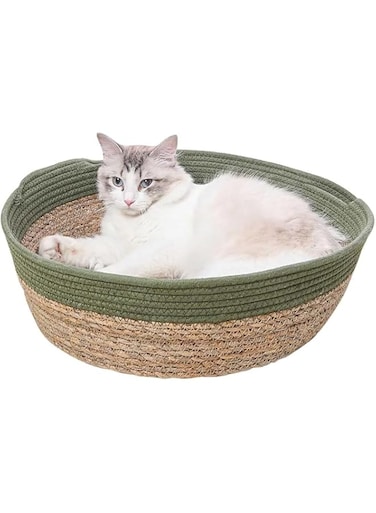 TOMVAES Cat Scratcher Bed, Basket Woven Scratcher Cardboard Storage Bin Cat Bed Soft Cotton Rope Organizer with handles for Indoor Pet Puppy Kitten Rabbit Small Animal Breed