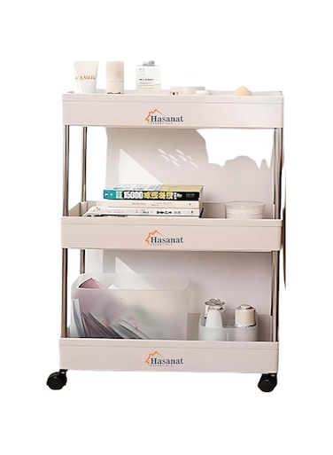Hasanat Essentials Slim Rack Shelf with Wheels - Kitchen Storage Trolley,Space Saving Multipurpose Rolling Utility Organizer Hide Beside Fridge,Washing Machine,Bathroom,Pantry,Makeup Holder (3 Layer)