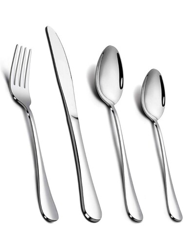 Stainless Steel Cutlery Set &acirc;&euro;&ldquo; Heavy Duty Flatware Set for 1, Mirror Polished Knife, Fork, Spoon &amp; Teaspoon, Rust Resistant Dishwasher Safe Tableware