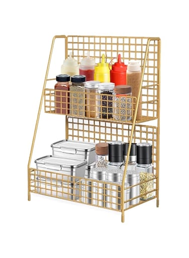 2 Tier Gold Countertop Organizer,Kitchen Organizer,Bathroom Countertop Organizer,Spice Racks,Counter Shelf for Bathroom,Bedroom,Kitchen,Home