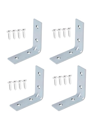 Poaker Galvanized L-Shaped Corner Bracket with Screws for Solid Shelf Support, Timber Joining, Fixing &amp; Repair - Ideal for Furniture Reinforcement and Home DIY Projects (1 1/2 INCH, 4 PCS)