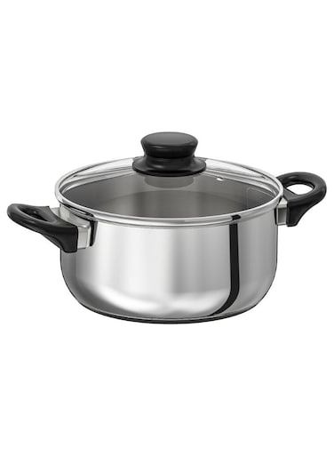 Pot with Lid, Glass/Stainless Steel, 2.8 L