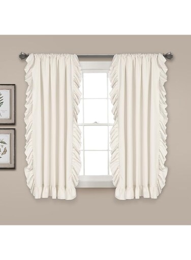 Lush Decor Reyna Ruffle Window Curtain Panel Set for Living, Dining, Bedroom (Pair), 54"W x 63"L, White
