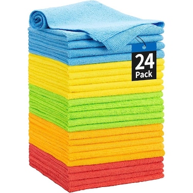 Microfiber Cleaning Cloth - Microfiber Towel for House Cleaning, Kitchen or Automotive Use, Highly Absorbent, 24 Pack