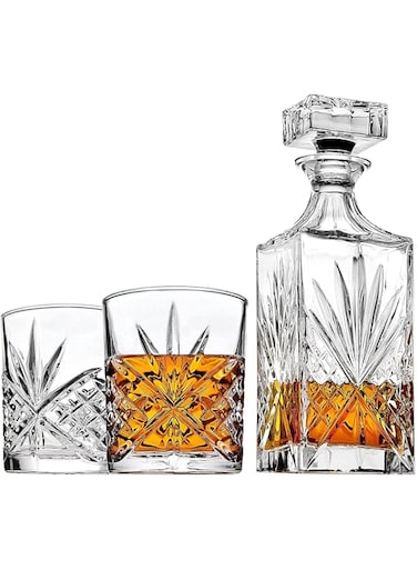 VF UAE Official Store Whiskey Decanter Set with 2 Old Fashioned Whisky Glasses for Liquor Scotch Bourbon or Wine
