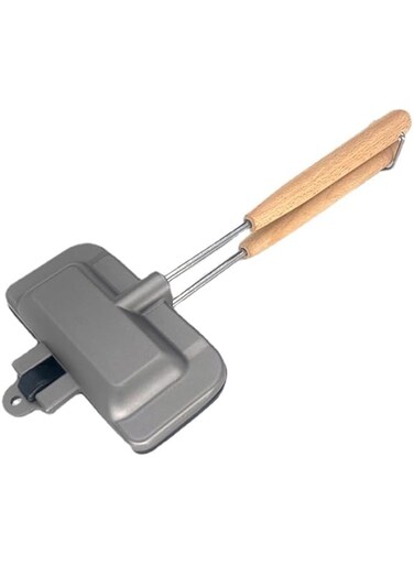 Morelian Camping Sandwich Baking Pan Double-Sided Sandwich Maker Non-Stick Aluminum Flip Grill Pan with Removable Handle for Breakfast Pancakes Toast Omelets