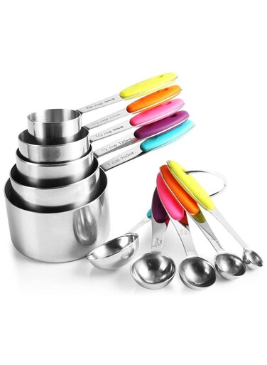 PCS Measuring Cups and Spoons Set Stainless Steel Stackable for Dry and Liquid Ingredients with Soft Handles Kitchen Baking Cooking Solid Sturdy Metal Measuring Cup Set