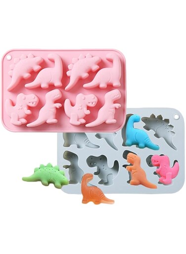 U-HOOME 2Pcs 3D Dinosaur Silicone Fondant Mould Cake Molds Kid&rsquo;s Cartoon Dino Chocolate Gummy Mold Tray 6 Grids Different Shapes Candy Mould Cake Baking Decorating Tools Soap Mold for Cupcake Decor