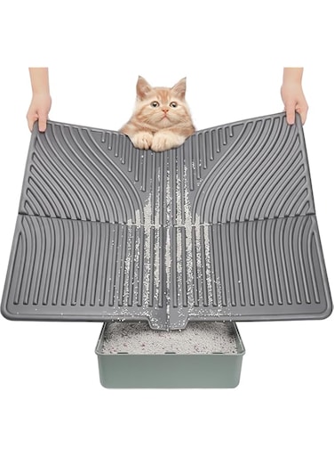 Skade Cat Litter Mat, Large Kitty Litter Trapping Mat Soft on Kitty Paws, Litter Box Mat Keep Floor Clean, 31" x 24" Waterproof and Washable Cat Litter Catcher Pad for Scatter Control (Gray)