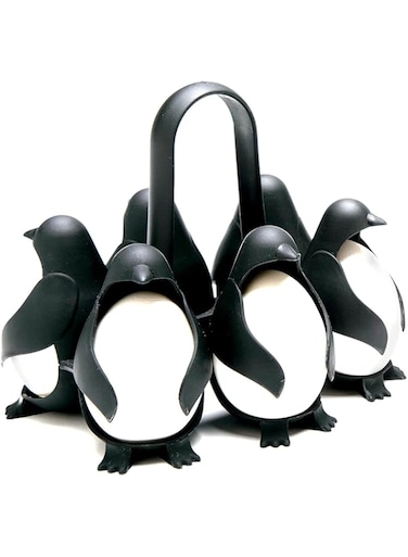 KASTWAVE Penguin-Shaped Boiled Egg Cooker, 3-in-1 Cook, Store and Serve Egg Holder for Making Soft or Hard Boiled Eggs, Holds 6 Eggs for Easy Cooking and Fridge Storage