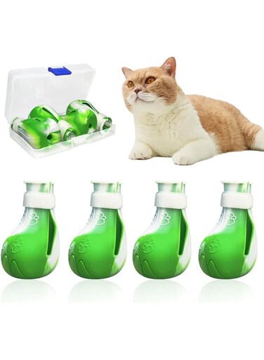 BIGTHREE Cat Anti-Scratch Shoes, 4 Pcs Silicon Cat Mittens, Pet Supplies Cat Scratch Deterrent Booties, Prevent Scratching Cat Booties for Bathing Nail Clipping Barbering Treatment