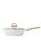 LIFE Deep Frypan 28&acirc;&euro;&macr;cm Nonstick with Lid   Aluminum   Non-stick Ceramic coating   Scratch Resistant &amp; Durable   Soft touch wooden esthetic handle&acirc;&euro;&ldquo; Ideal for Stir-Fry, Frying &amp; Saut&Atilde;&copy;ing , White