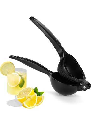 Manual Juicer - Handheld Zinc Alloy Lemon Squeezer for Citrus Fruits (Orange, Lime, Grapefruit) - Easy, Fast, and Efficient Juice Extractor - Dishwasher Safe &amp; Rust-Proof (Black)