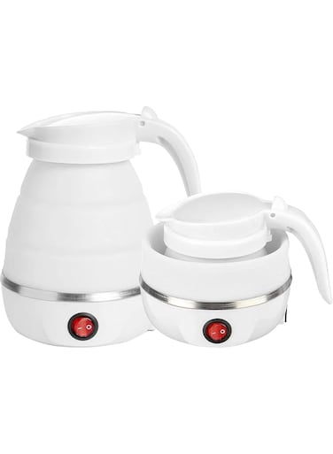 MAGA ZONE Portable Folding Electric Kettle &ndash; Fast Boiling Travel Kettle with Food Grade Silicone, Boil Dry Protection, and Separable Power Cord (White)