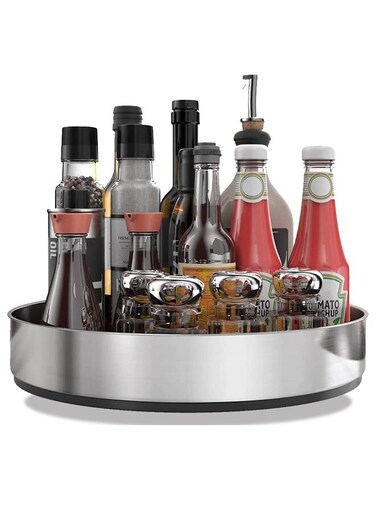 Susan Kitchen Organiser, Turntable Organiser, 360 Degree Rotating Storage Container for Food, Spice Holder Made of Stainless Steel, Lazy Susan(Black)