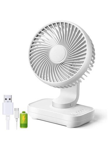 Panlom USB Desk Fan 5.4" Inch 4 Speeds Cooling Quiet Operation 90&deg; Variable Tilt Wireless Small Rechargeable Table Fan Perfect for Bedroom Office (White)