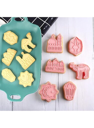 Duomama Ramadan Eid Mubarak Cookie Cutters Set - 6pcs 3D Mold for Fondant, Baking, and Cake Decorating - Mosque, Lantern, Camel, Star, Moon, Islamic Star Designs