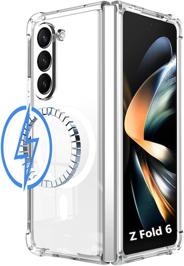 Transparent mag safe Wireless Charger Protective Case for Samsung Galaxy Z Fold 6, Anti-Scratch Hard PC Back Bumper, Transparent Protective Shockproof Cover