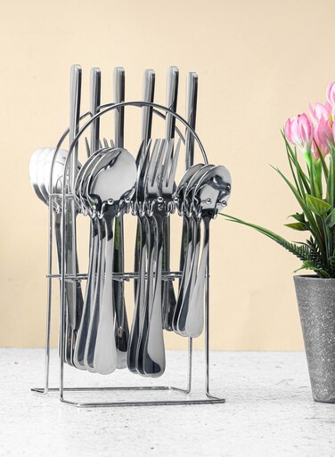24Pc SS Cutlery Set with stand table spoon, table fork tea spoon table knife 6 pcs set
