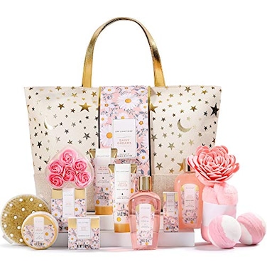 Spa Luxetique Gift Baskets For Women, Spa Gift Luxury 15Pc Home Spa Bath Set Includes Bath Bombs, Bubble Bath, Hand Cream, Body Butter And Handmade Tote Bag, Beauty Gifts Set For Women And Men