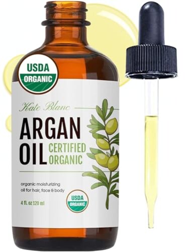 Kate Blanc Cosmetics Moroccan Argan Oil, USDA Certified Organic, Virgin, 100% Pure, Cold Pressed. Stimulate Growth For Dry And Damaged Hair. Skin Moisturizer. Nails Protector. (Light 4Oz)