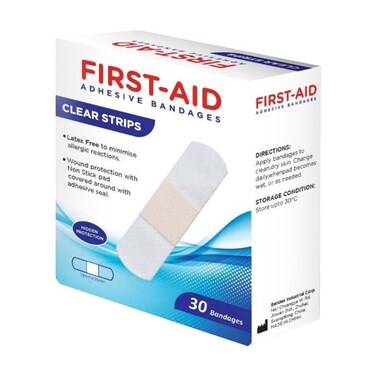 First Aid Adhesive Bandages Clear Strips, 30 Bandages