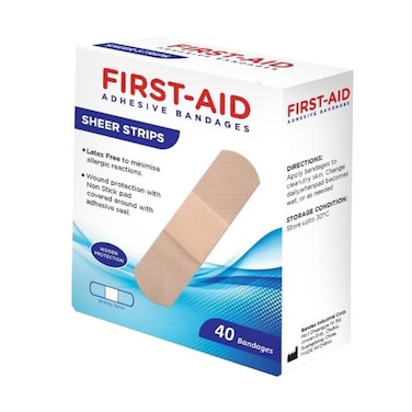 First Aid Adhesive Bandages Sheer Strips, 40 Bandages