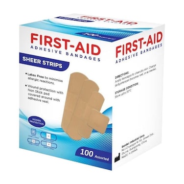 First Aid Adhesive Bandages Sheer Strips, 100 Assorted