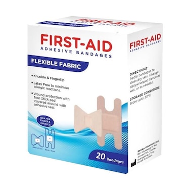 First Aid Adhesive Bandages Flexible Fabric Knuckle and Fingertip, 20 Bandages