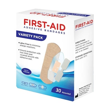 First Aid Adhesive Bandages Variety Pack, 30 Assorted
