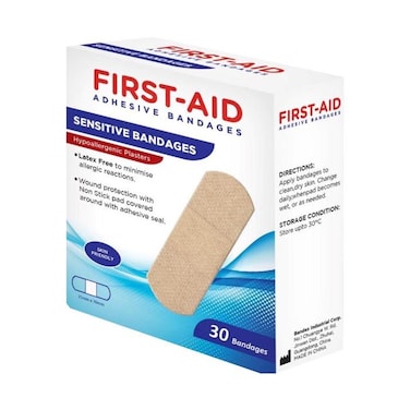 First Aid Adhesive Bandages Sensitive Bandages Hypoallergenic, 30 Bandages